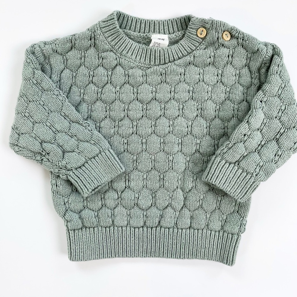 H&M Green Knit Sweater with Button Accent